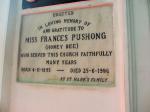 Miss Frances Pushong, Memorial St Marks Cathedral Bangalore
