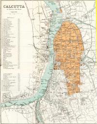 Coloured street plan of Calcutta with places of interest marked