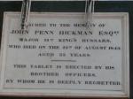 John Penn Hickman, Memorial St Marks Cathedral Bangalore