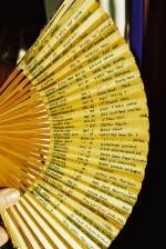 Dates written on the slats of a fan by Alfred Challess of the Suffolk Reigiment in WWII